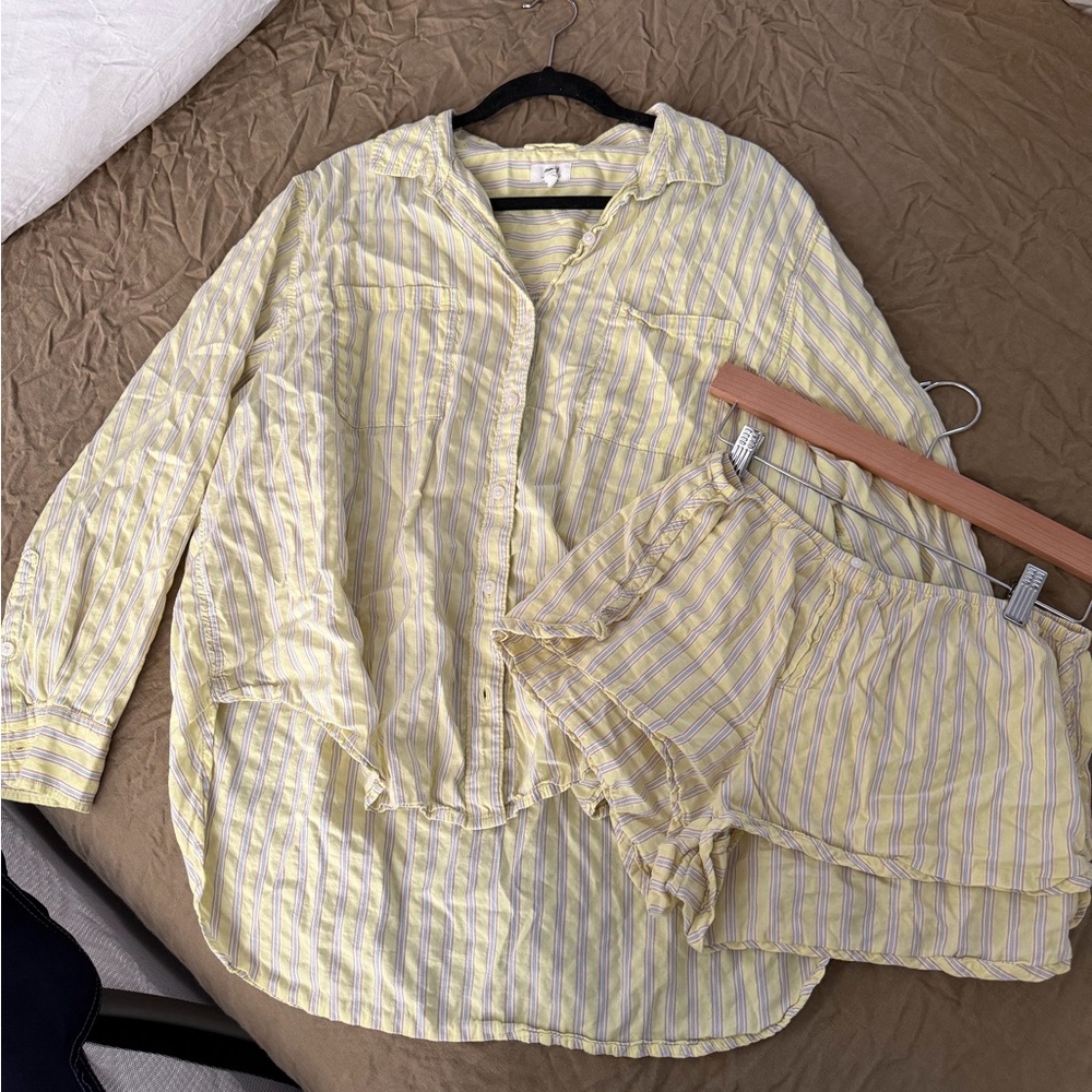 Aerie off duty seersucker shirt and shorts Pajama Set